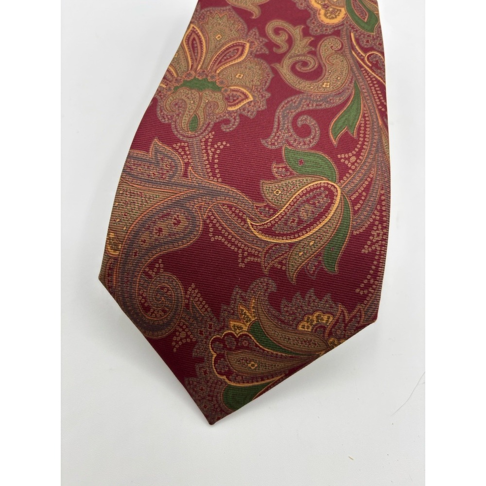 Paul Stuart‎ New York Vintage Silk Tie 3.75" Bergundy Red Paisley Handmade Japan